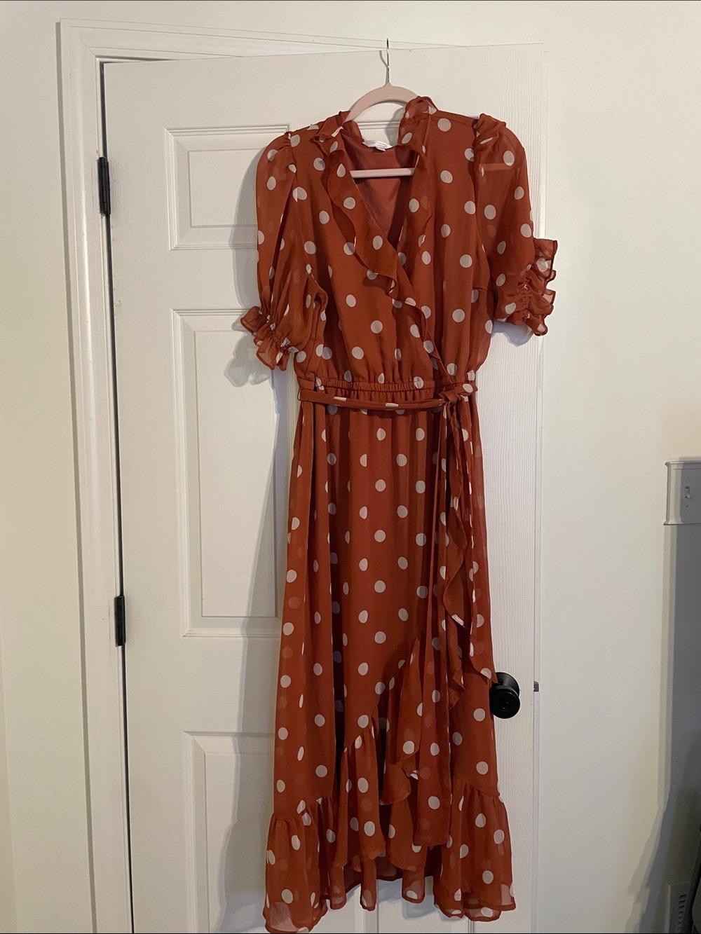 LC Lauren Conrad Rust & White Polka Dot Wrap Maxi Dress